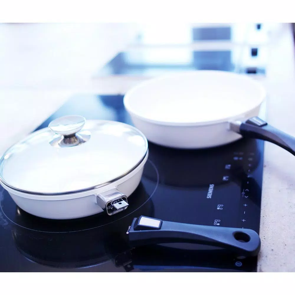 Berndes Vario Click Pearl 4 Qt. Cast Aluminum Ceramic Nonstick Saute Pan with Glass Lid, White