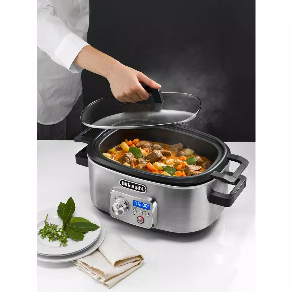 DeLonghi Livenza 6 Qt. Programmable Slow Cooker with Stovetop-Safe Pot, Stainless Steel