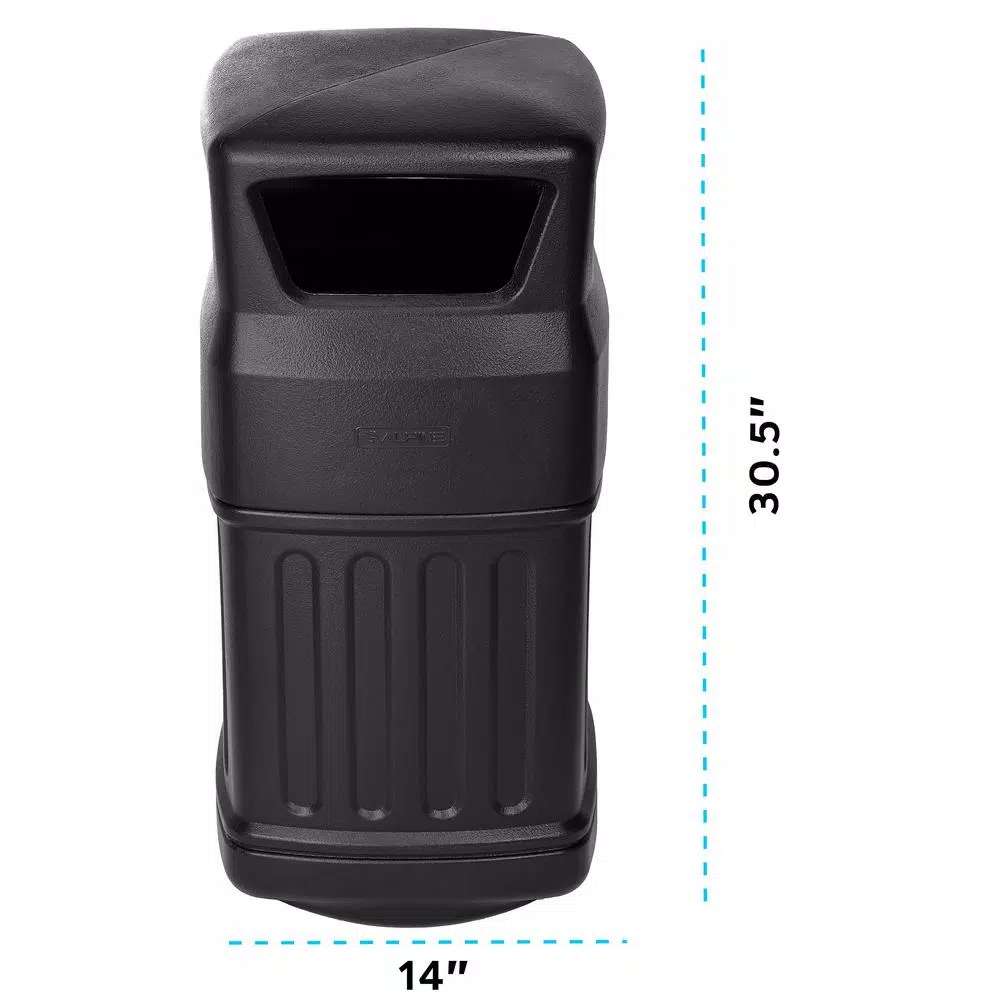 Alpine Industries 16 Gal. Black Commercial Trash Can with Dome Ashtray Lid