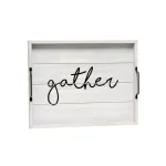 Elegant Designs Gather Gray Wash Decorative Wood Serving Tray with Black Metal Handles thumbnail 2