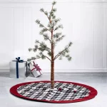 Glitzhome 48 in. Black and White Plaid Fabric Christmas Tree Skirt with Red Trim thumbnail 6