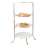 Creative Home 3-Tier Copper Plated Cake Stand & Dessert Display Rack, Handcrafted Iron Tiered Serving Tray thumbnail 4