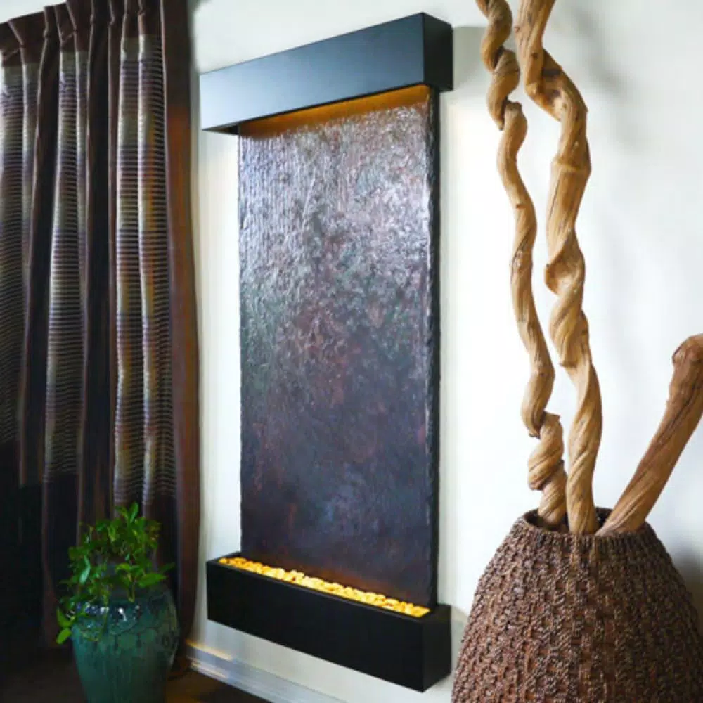 Water Wonders Grande Nojoqui Falls Lightweight Slate Wall Fountain with Black Onyx Trim