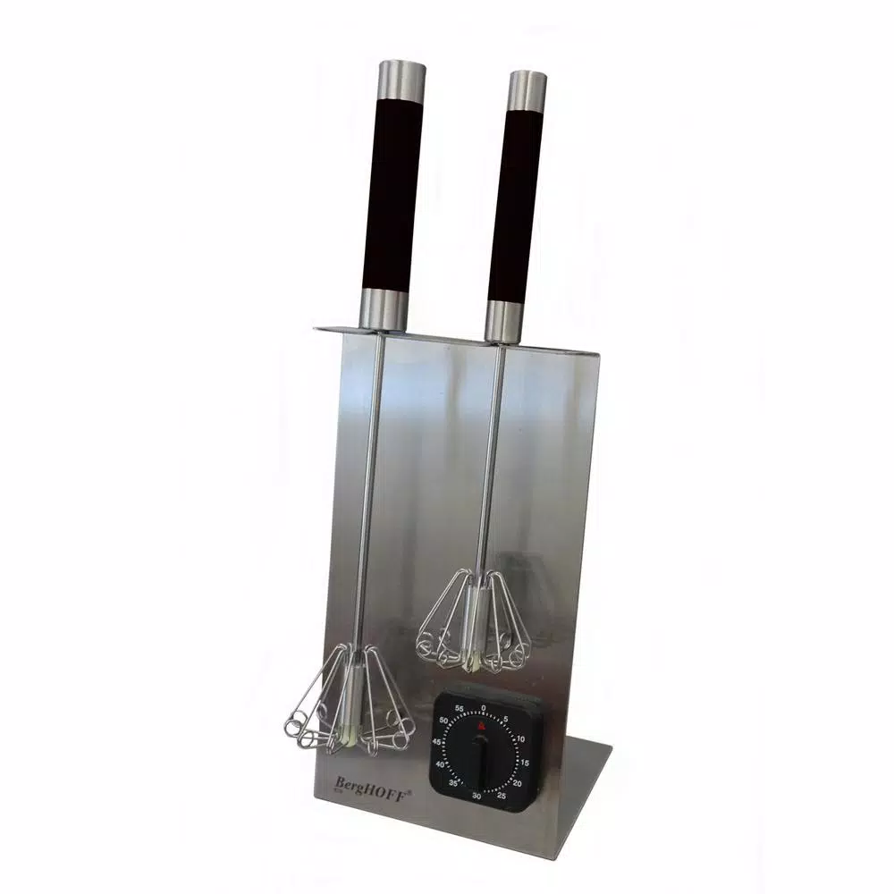 BergHOFF 2-Piece Black Whisk Set with Storage Stand and Kitchen Timer