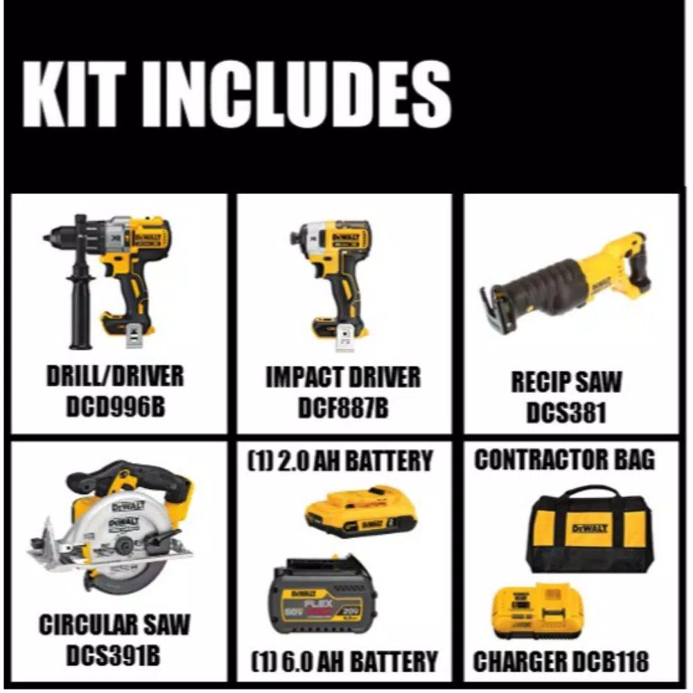 DEWALT 20V MAX XR Brushless Combo Kit with FLEXVOLT 6.0Ah Battery, Circular Saw & Reciprocating Saw