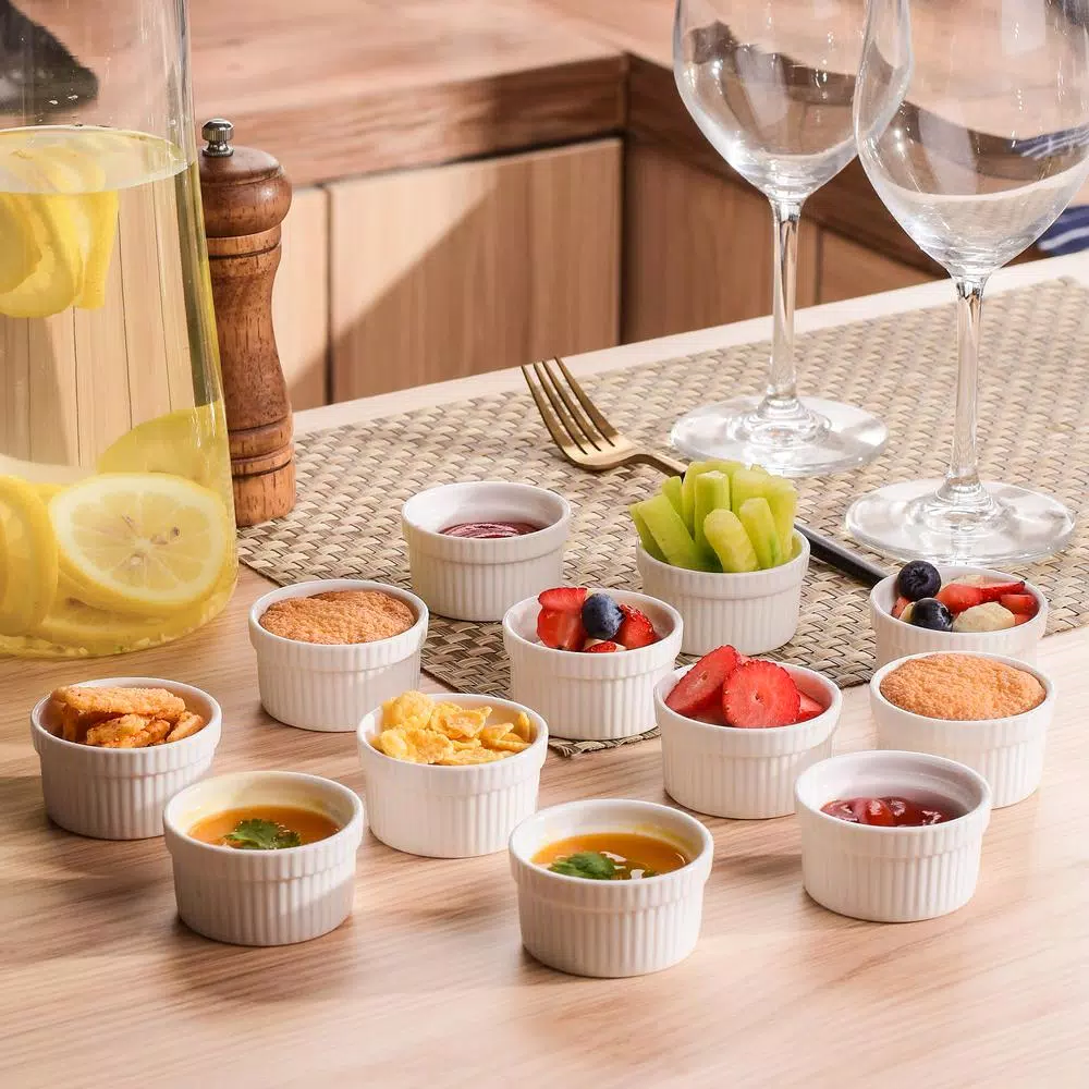 MALACASA 2.75 in. White Ceramic Ramekins Set of 12, Porcelain Souffle Dishes