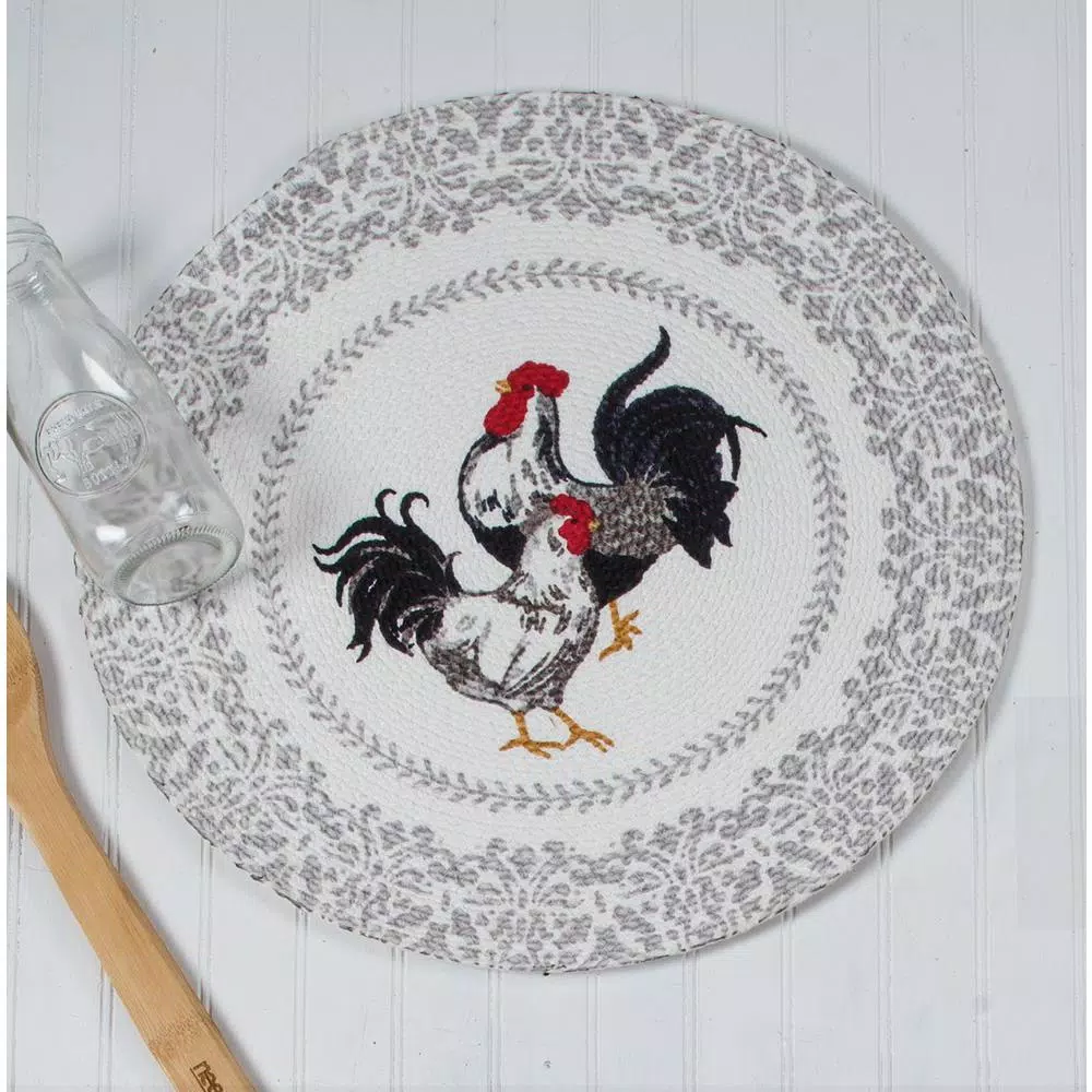 Kay Dee Farmers Market Rooster Print Cotton Multi Braided Placemats, Set of 4