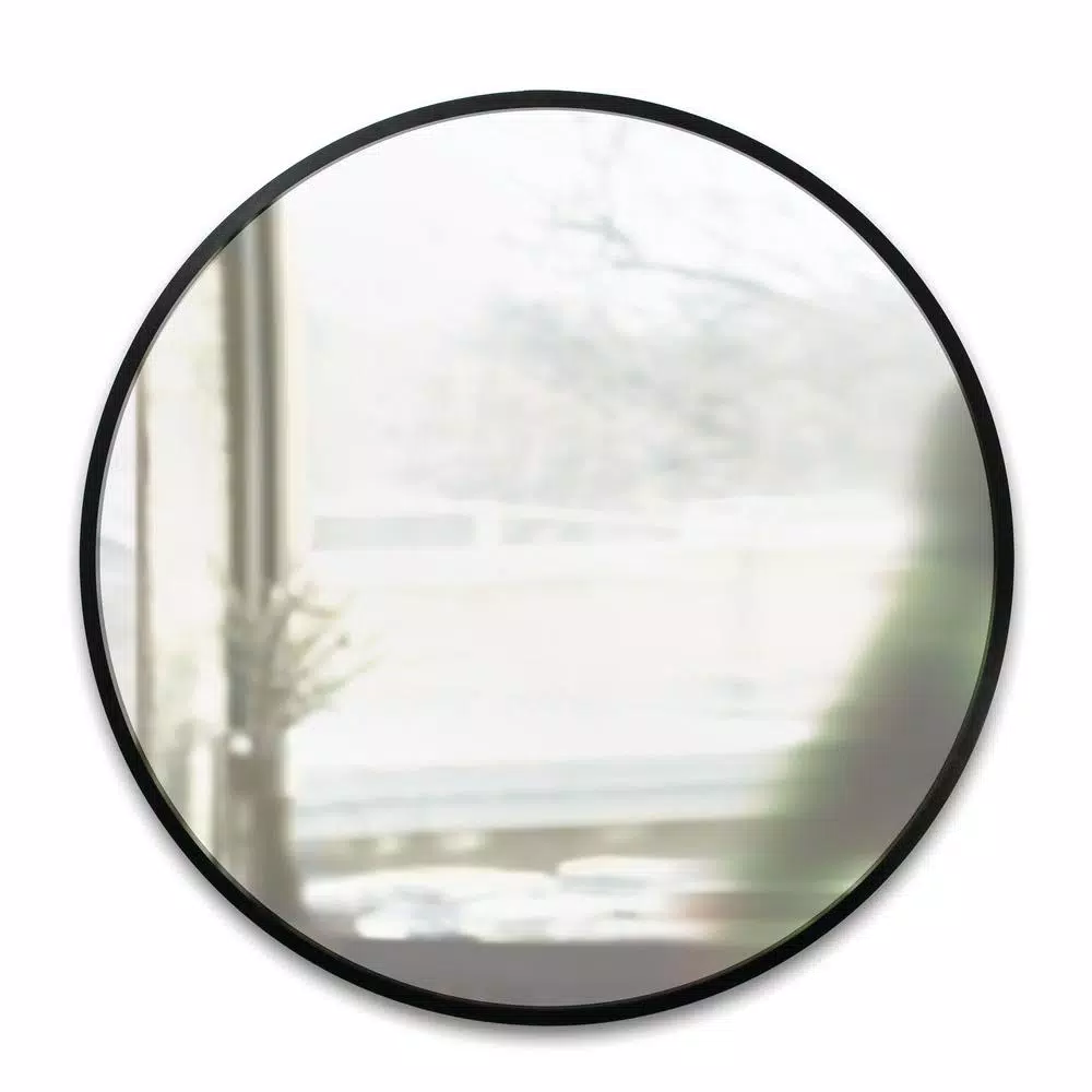 Umbra HUB Contemporary Round Mirror with Black Rubber Rim, 24 in.