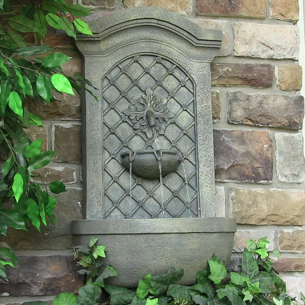 Sunnydaze Decor Rosette Leaf French Limestone Outdoor Wall Fountain