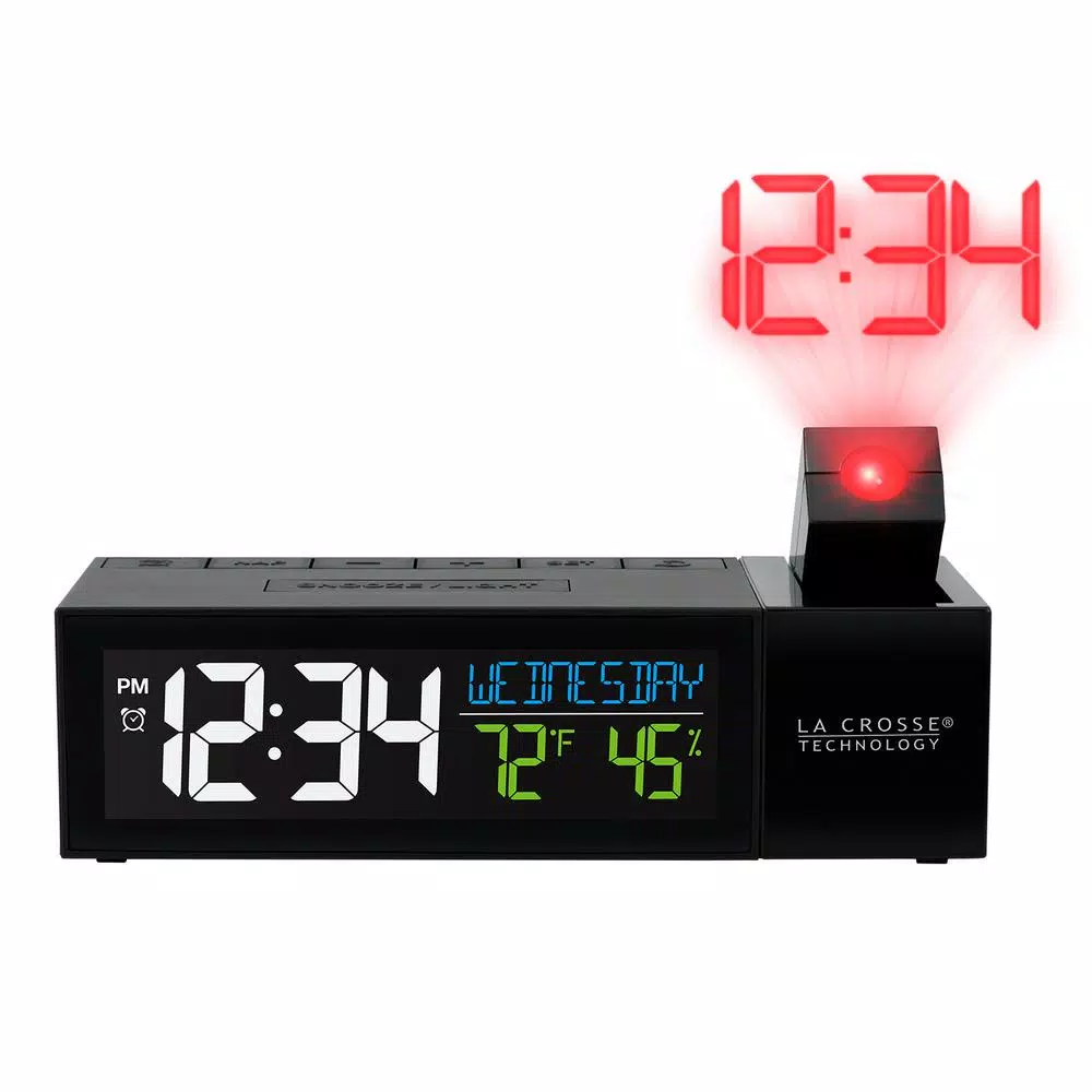 La Crosse Technology Pop-Up Projection Alarm Clock with USB Charging Port, Temperature and Humidity Display, Black