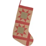 VHC Brands 20 in. Cotton Tan Dolly Star Primitive Christmas Patchwork Stocking thumbnail 1