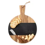 Cathy's Concepts Indulge Round Acacia Wood and Natural Slate Serving Board with Cheese Knife thumbnail 3