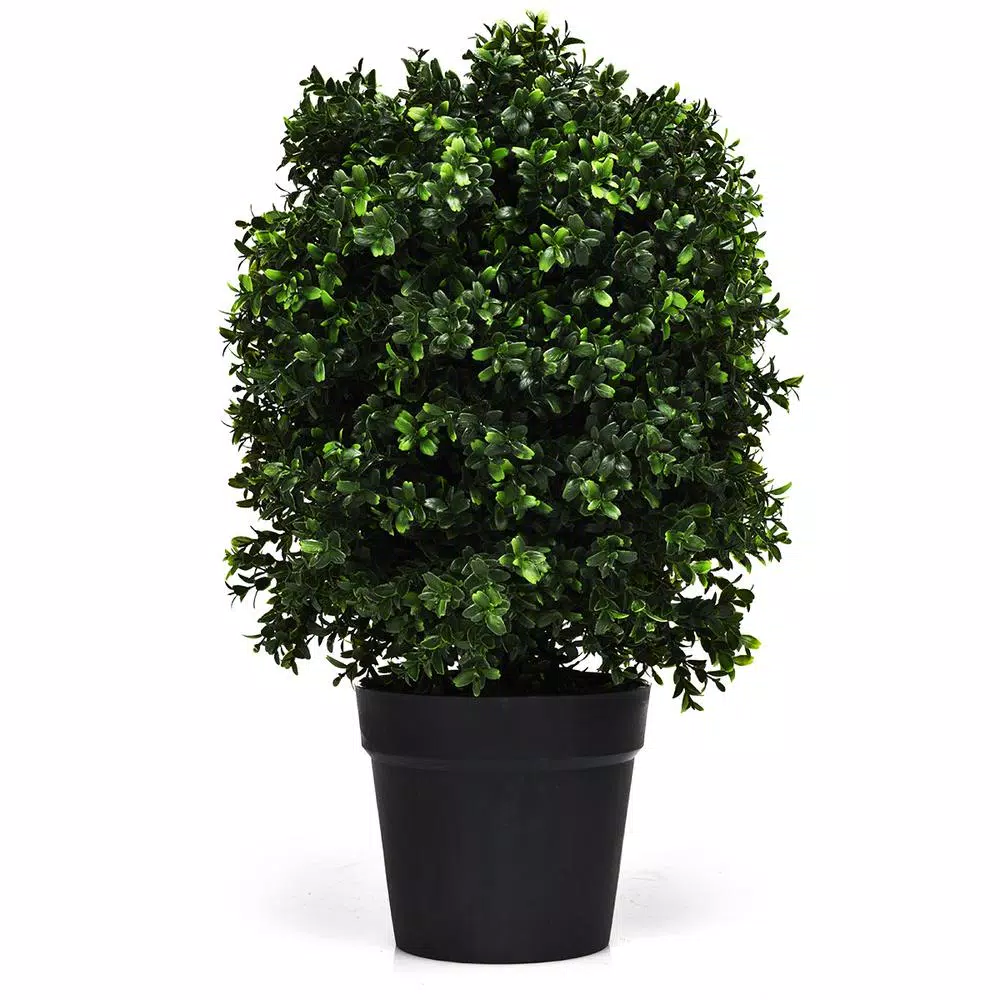 Costway 24 in. Artificial Boxwood Topiary Ball Tree Set of 2 - Indoor/Outdoor Faux Greenery