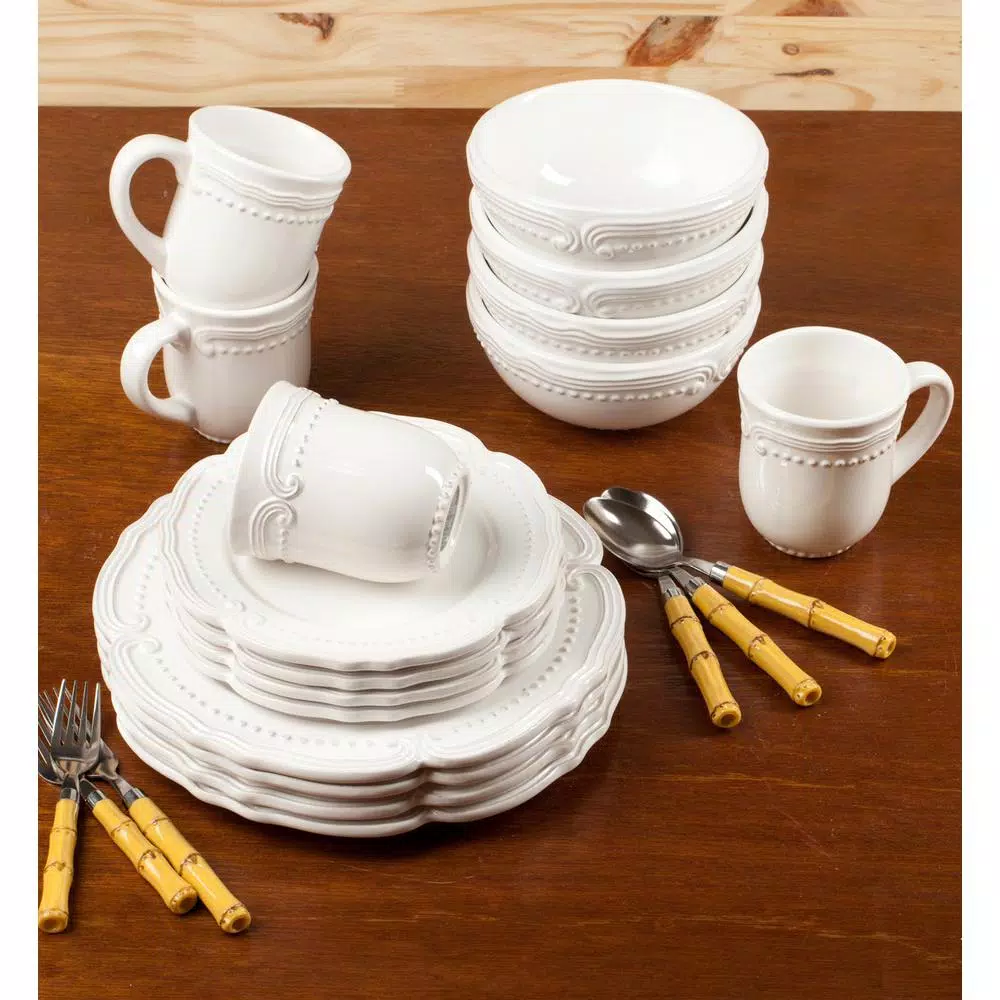 American Atelier Victoria 16-Piece White Earthenware Dinnerware Set, Service for 4