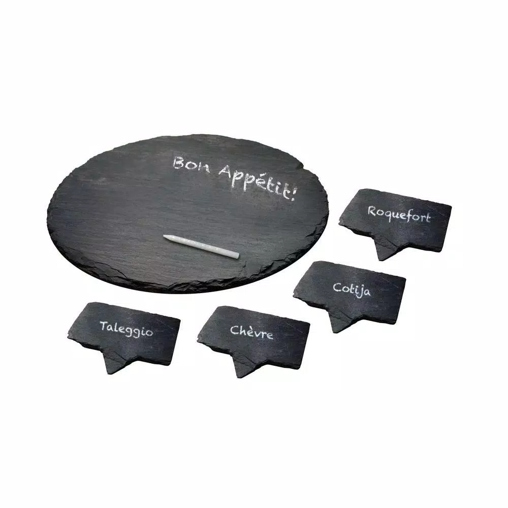 Epicureanist Slate Cheese Markers and Tray Set with Food-Safe Chalk