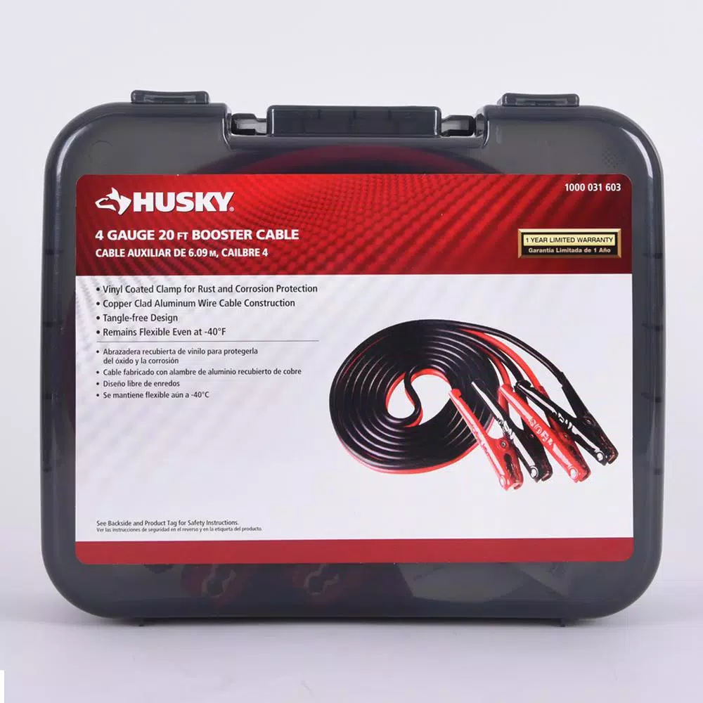 Husky 20 ft. 4-Gauge Battery Booster Cables, 250 A, Copper Clad Aluminum