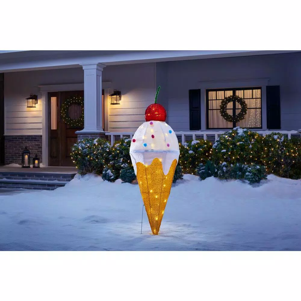 Home Accents Holiday 42 in. Warm White 40-Light LED Ice Cream Yard Decoration
