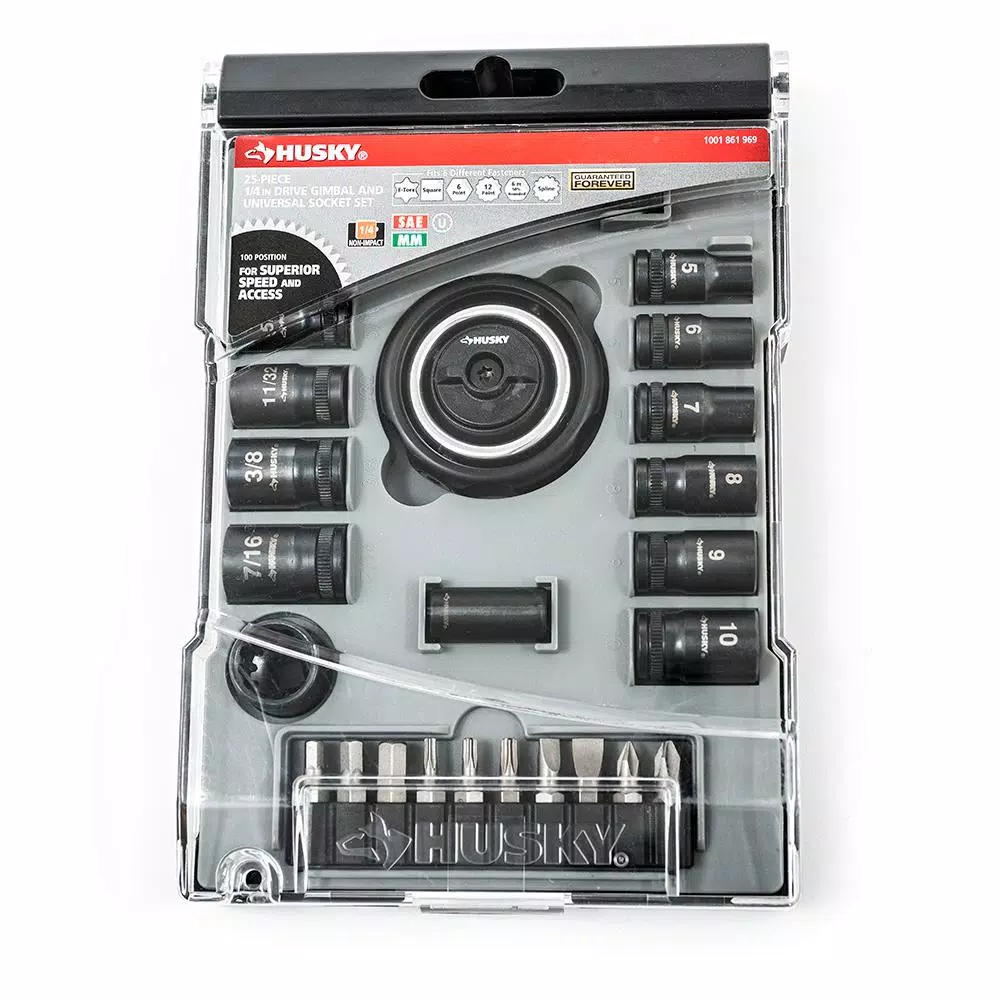Husky 25-Piece 1/4 in. Drive Gimbal Ratchet and Universal Socket Set