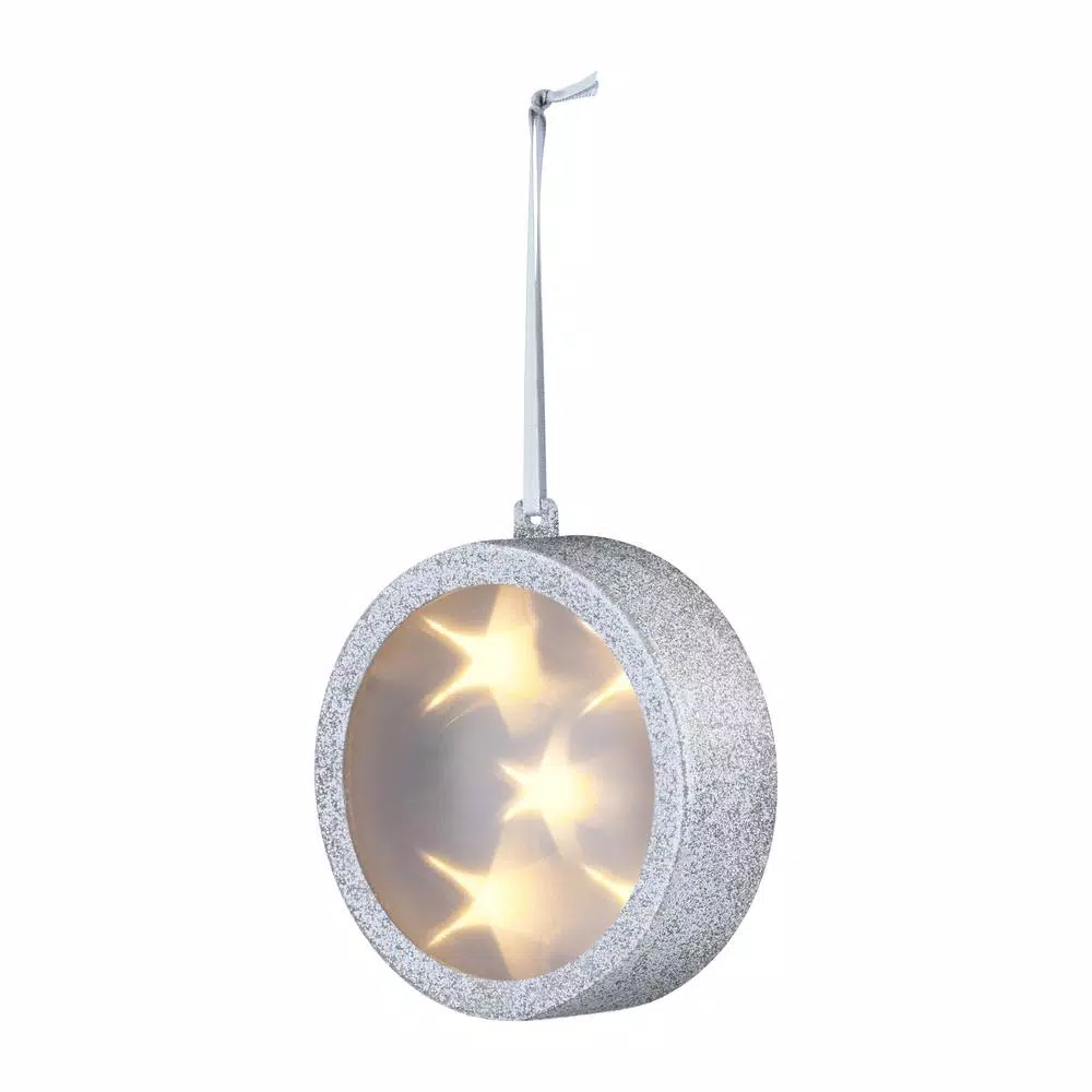 Haute Decor 4 in. Silver Lighted Holographic Star Ornament with Timer, 1-Pack