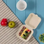 Unbranded 6 in. White Sugarcane Clamshell Containers, Compostable & Eco-Friendly (300 Pack) thumbnail 4