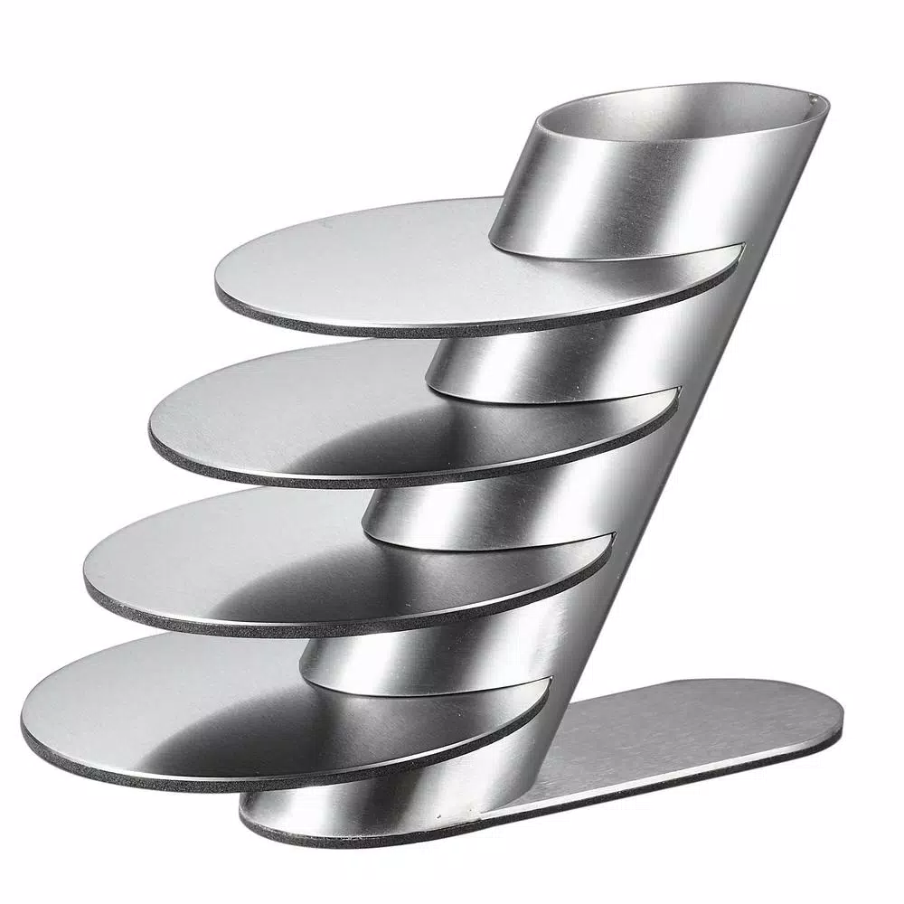 Visol Remy 4 in. Stainless Steel Round Coasters with Angled Holder, 4-Pack