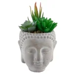 Flora Bunda 8 in. Faux Succulent Mix in Cement Buddha Planter thumbnail 1