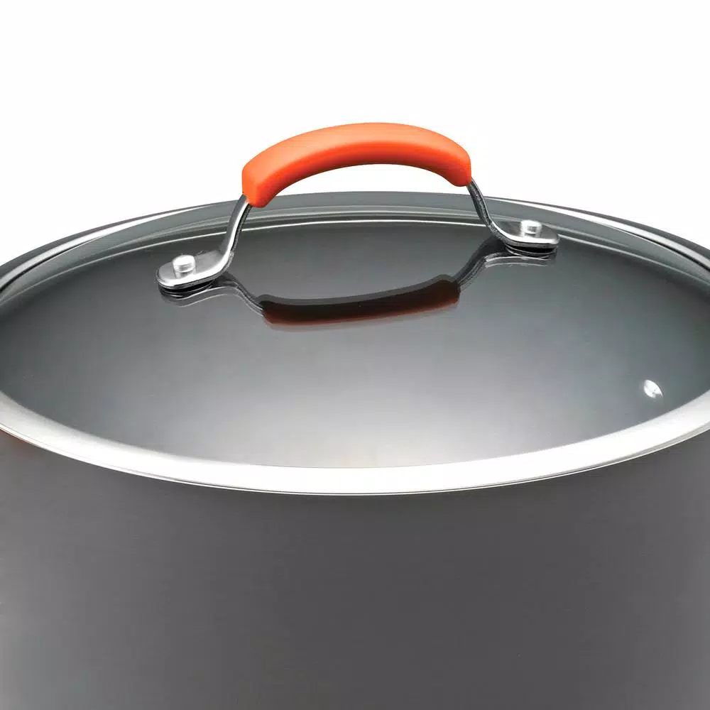 Rachael Ray 10 Qt. Hard-Anodized Aluminum Nonstick Stock Pot with Glass Lid, Orange/Gray