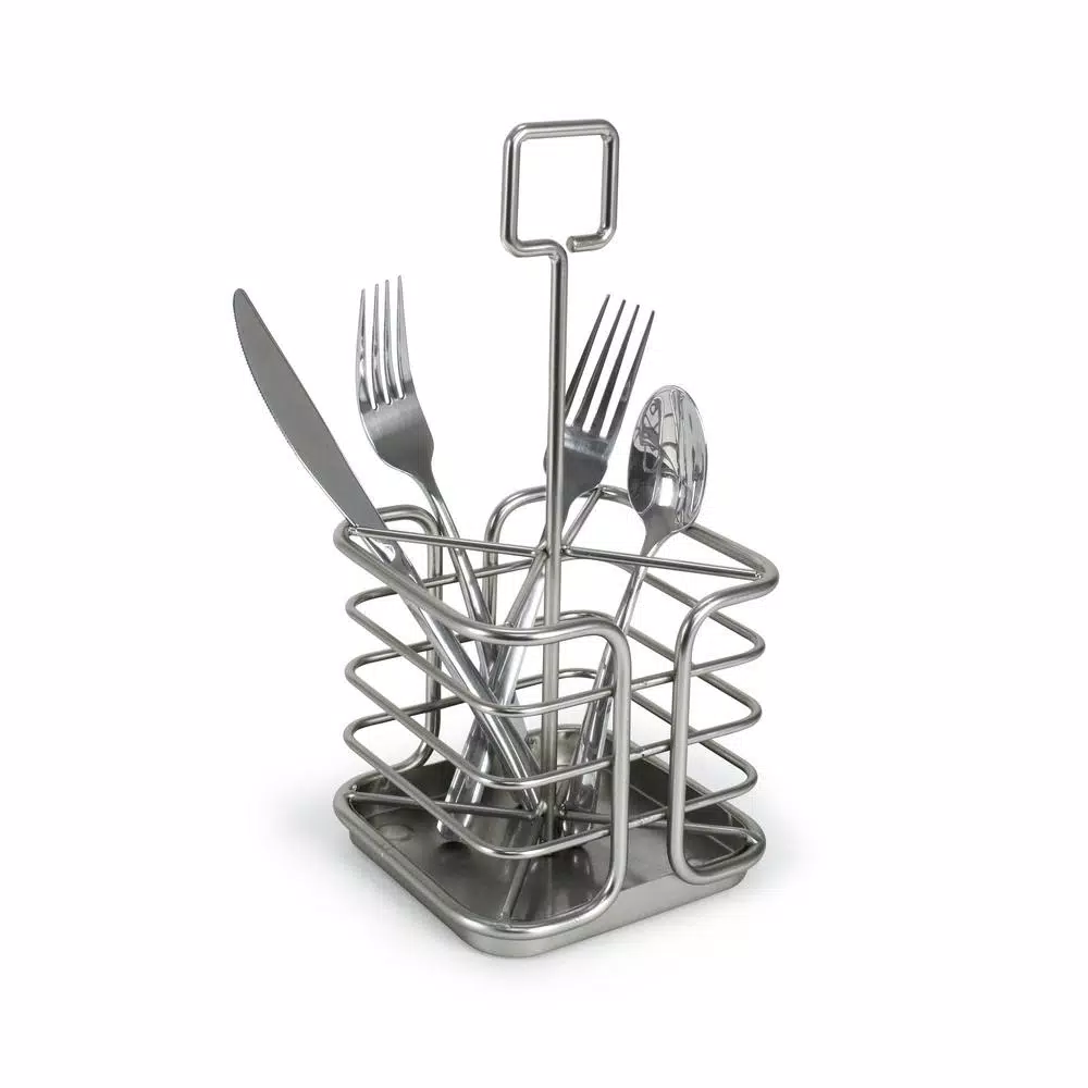 Spectrum Euro Kitchen Flatware & Silverware Organizer Caddy with Handle, Satin Nickel