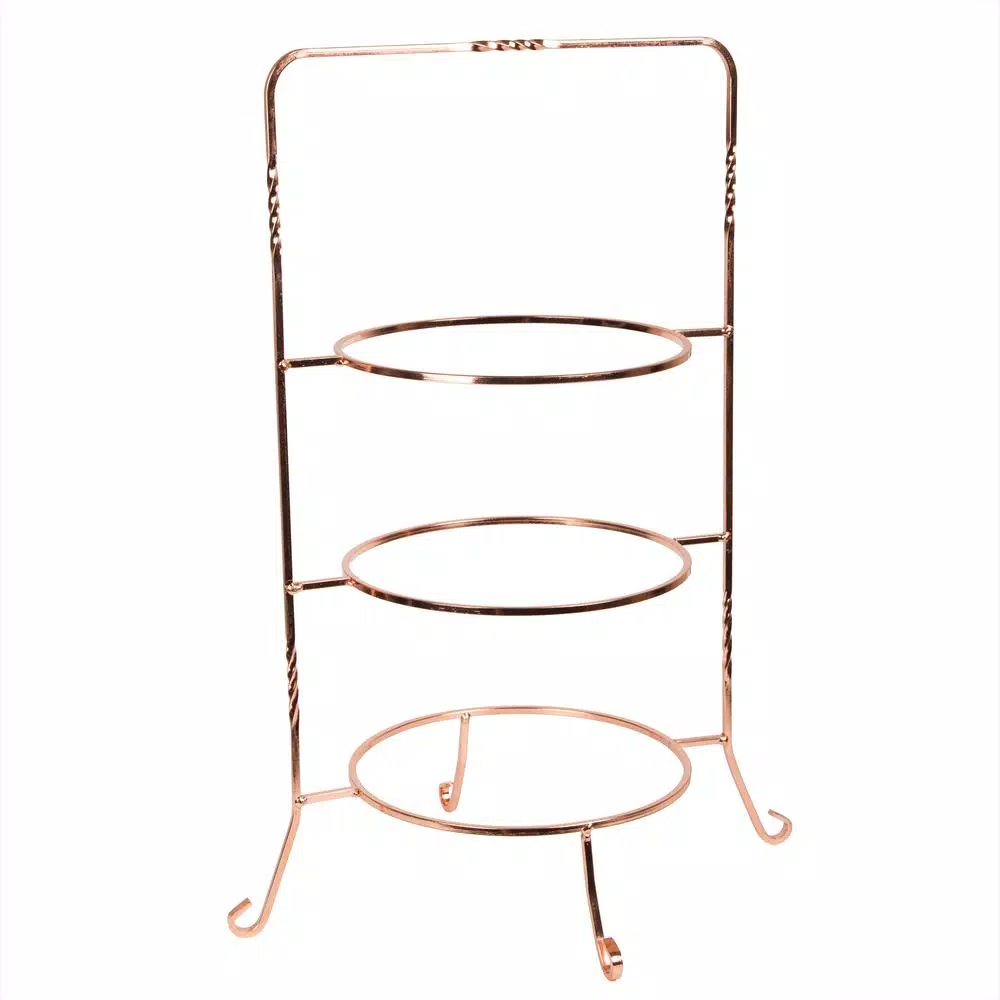 Creative Home 3-Tier Copper Plated Iron Cake & Tiered Stand, Handcrafted Serving Rack for Desserts and Fruit