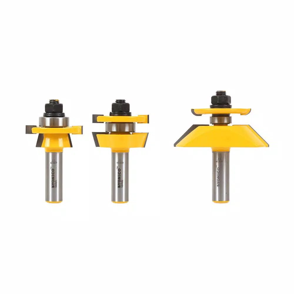 Yonico 3-Piece Shaker Cabinet Door Router Bit Set with Back Cutter, 1/2 in. Shank, Carbide Tipped