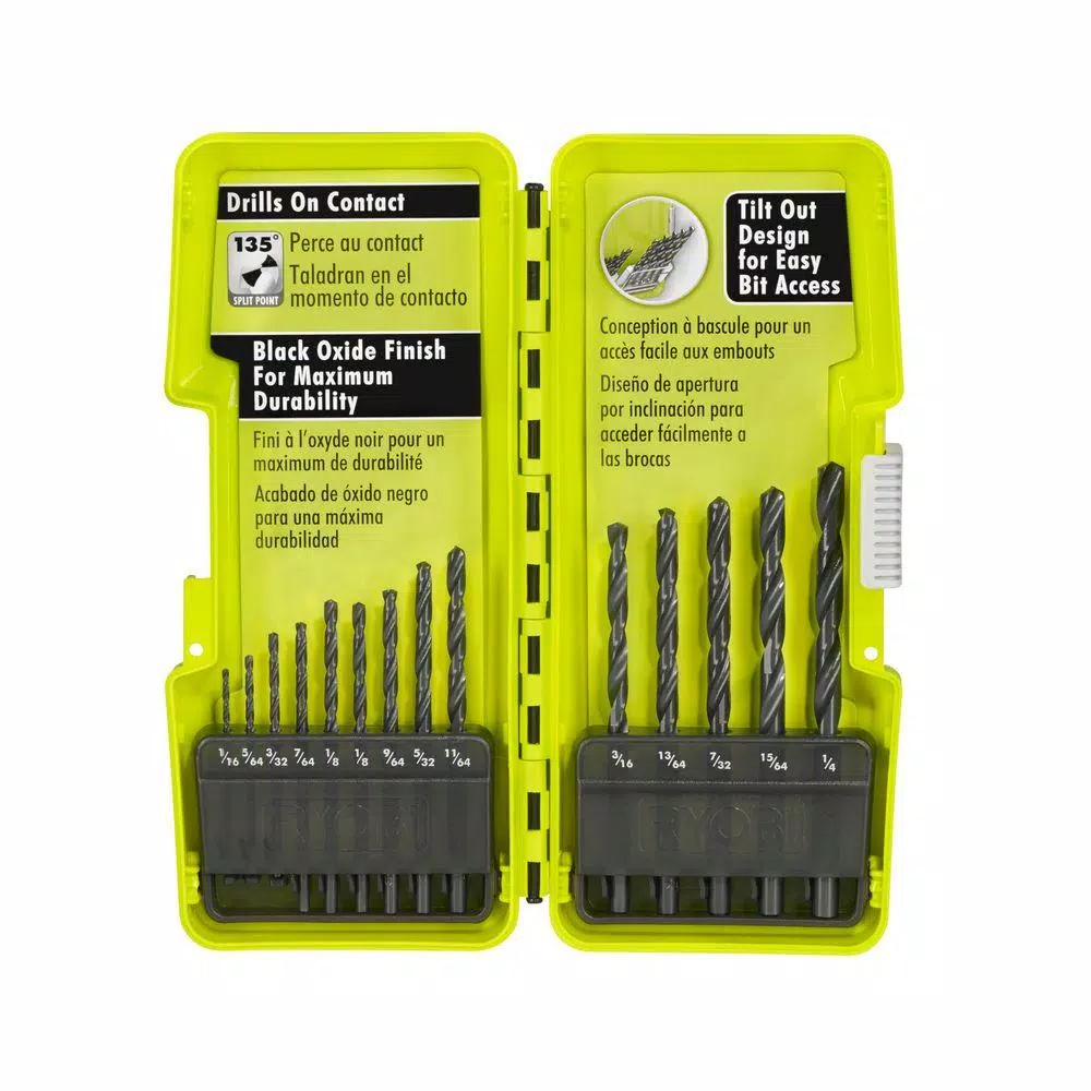 RYOBI 14-Piece Black Oxide Drill Bit Set, High Speed Steel Twist Bits