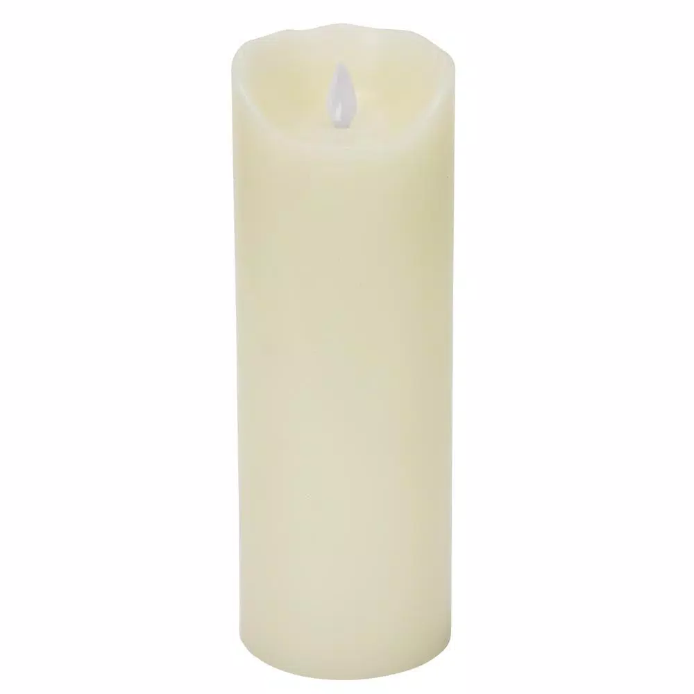 Unbranded Ivory Flameless Moving Pillar Flame 9 in. Real Wax LED Candle