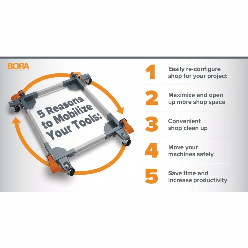 BORA PORTAMATE PM-3550 Heavy Duty Steel All-Swivel Universal Mobile Base, 1500 lb. Capacity