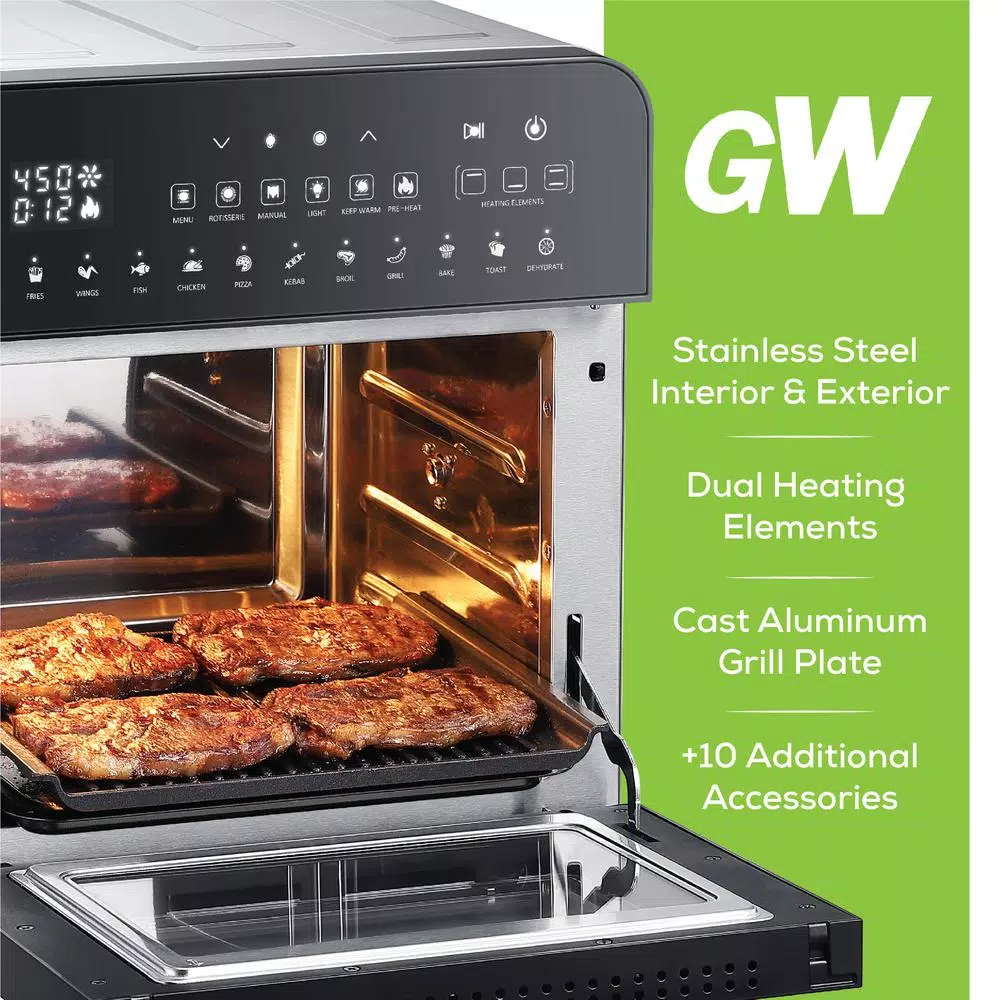GoWISE USA GoWISE 1700W Ultimate Air Fryer Oven Grill with Dual Heating, Rotisserie & Dehydrator, 14.7 qt, Stainless Steel