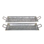Benzara Silver Galvanized Metal Decorative Trays, Set of 2, Rectangular with Fluted Edges thumbnail 1