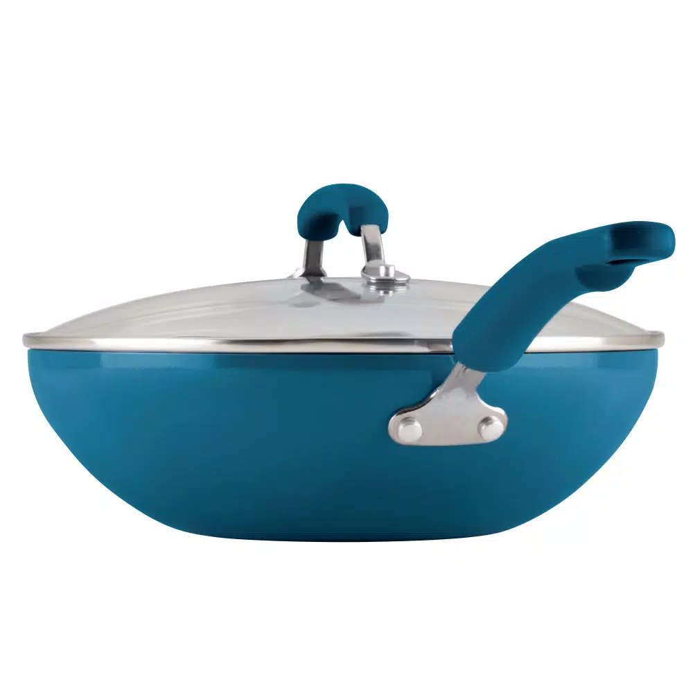 Rachael Ray Classic Brights 11 in. Aluminum Nonstick Stir Fry Pan with Glass Lid, Marine Blue Gradient