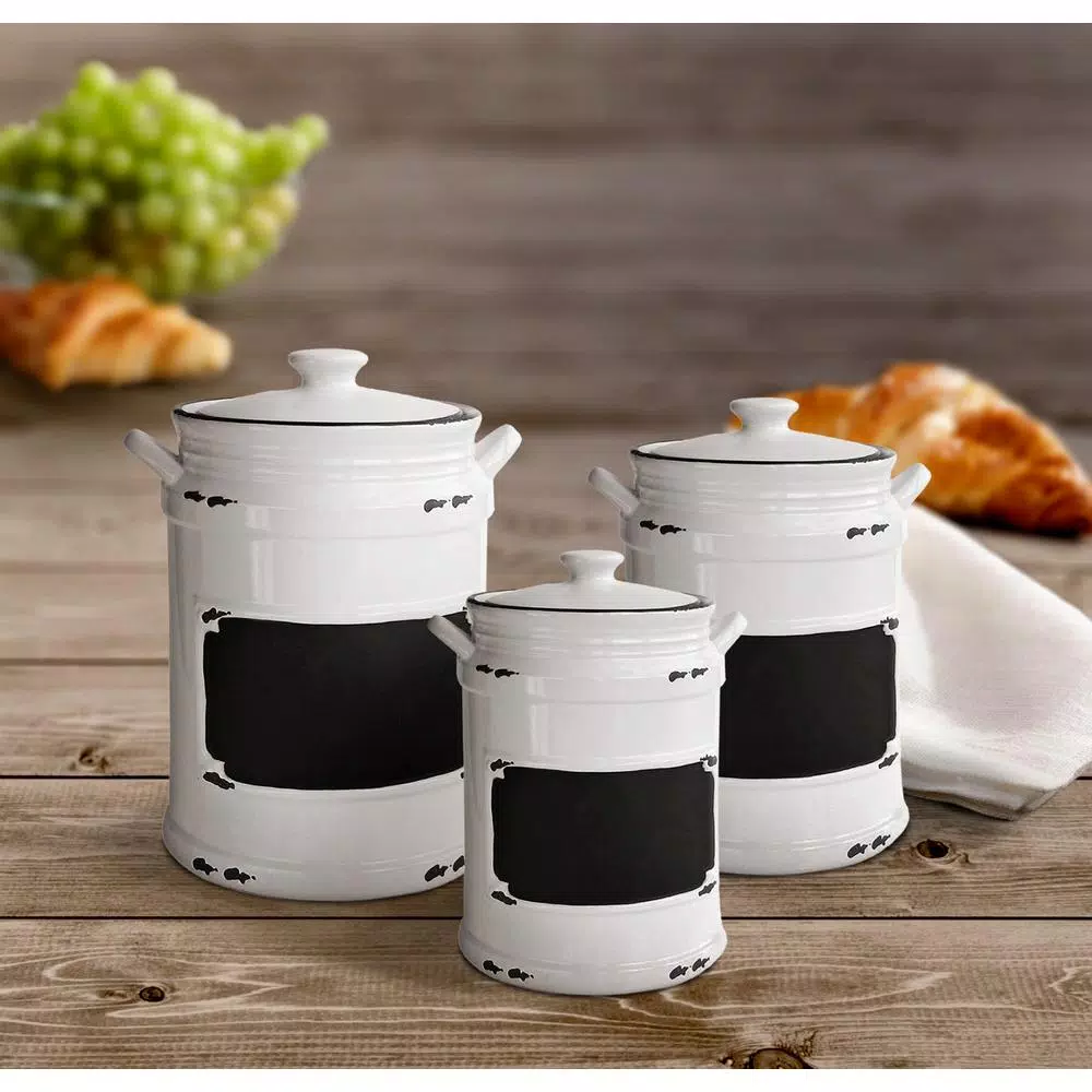 American Atelier Vintage 3-Piece Ceramic Canister Set with Lids - White/Black