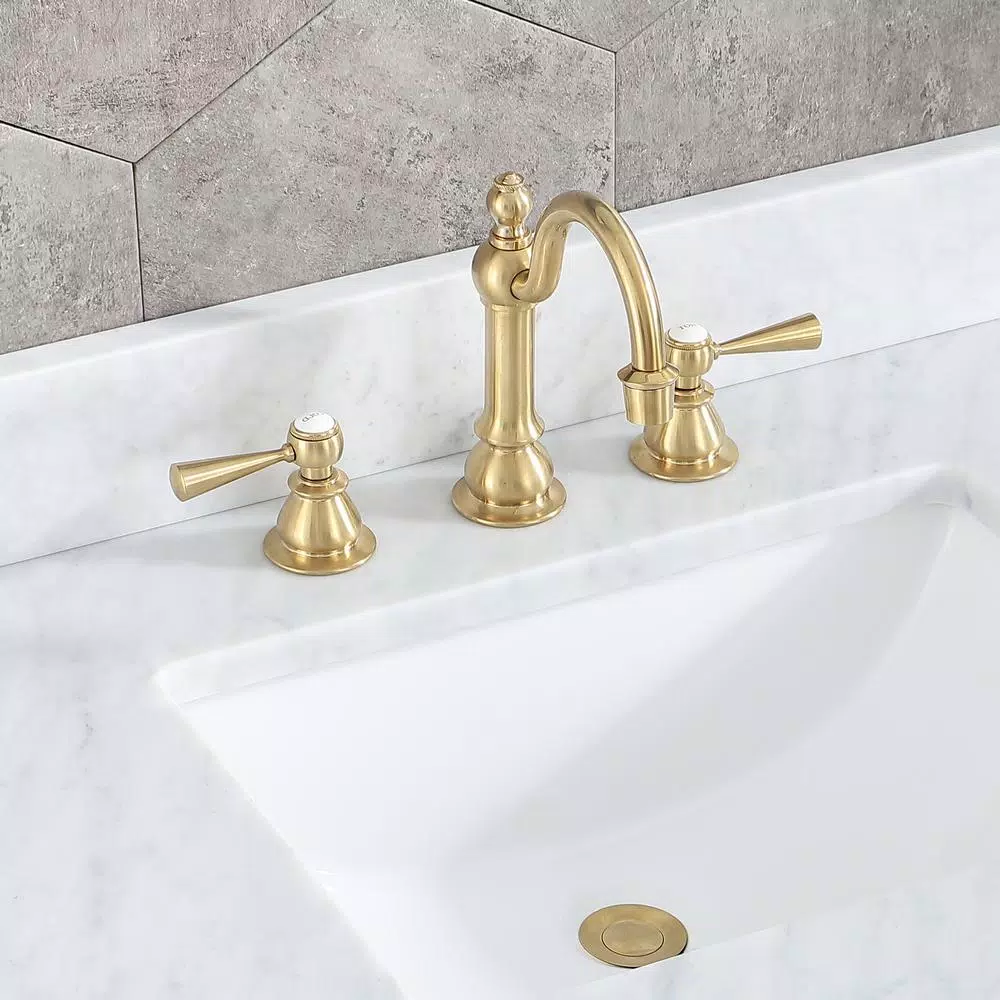 Water Creation 8 in. Widespread High Arc Lavatory Faucet, Satin Brass