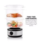 Ovente 2-Tier Electric Food Steamer, 5-Quart Capacity, 400W, Silver thumbnail 3
