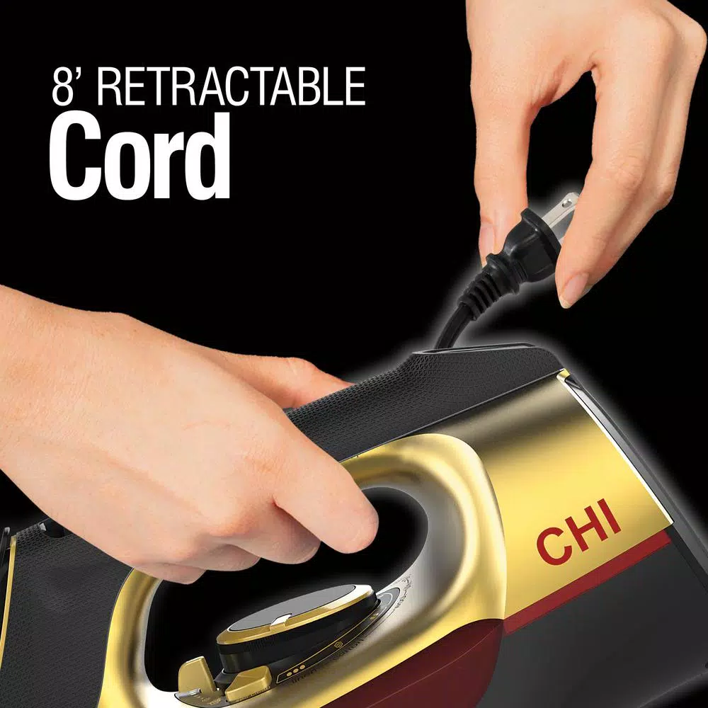 CHI Retractable Cord Steam Iron with Titanium-Infused Ceramic Soleplate, Gold