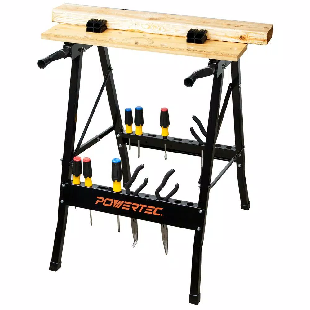 POWERTEC Portable Workbench with Bamboo Top and Heavy-Duty Steel Frame