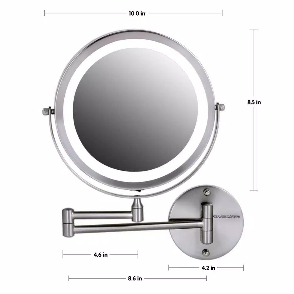Ovente 13.2 in. Wall Mount LED Vanity Mirror, 1x/7x Magnification, Brushed Nickel