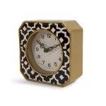 Zentique Black and White Patterned Analog Desk Clock with Gold Trim, 5x5 in. thumbnail 2