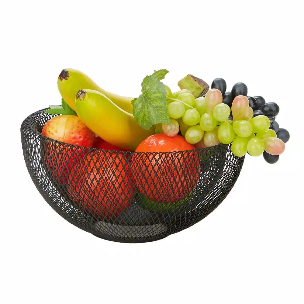 Mind Reader Black Metal Mesh Fruit Bowl - Round Decorative Wire Produce Basket