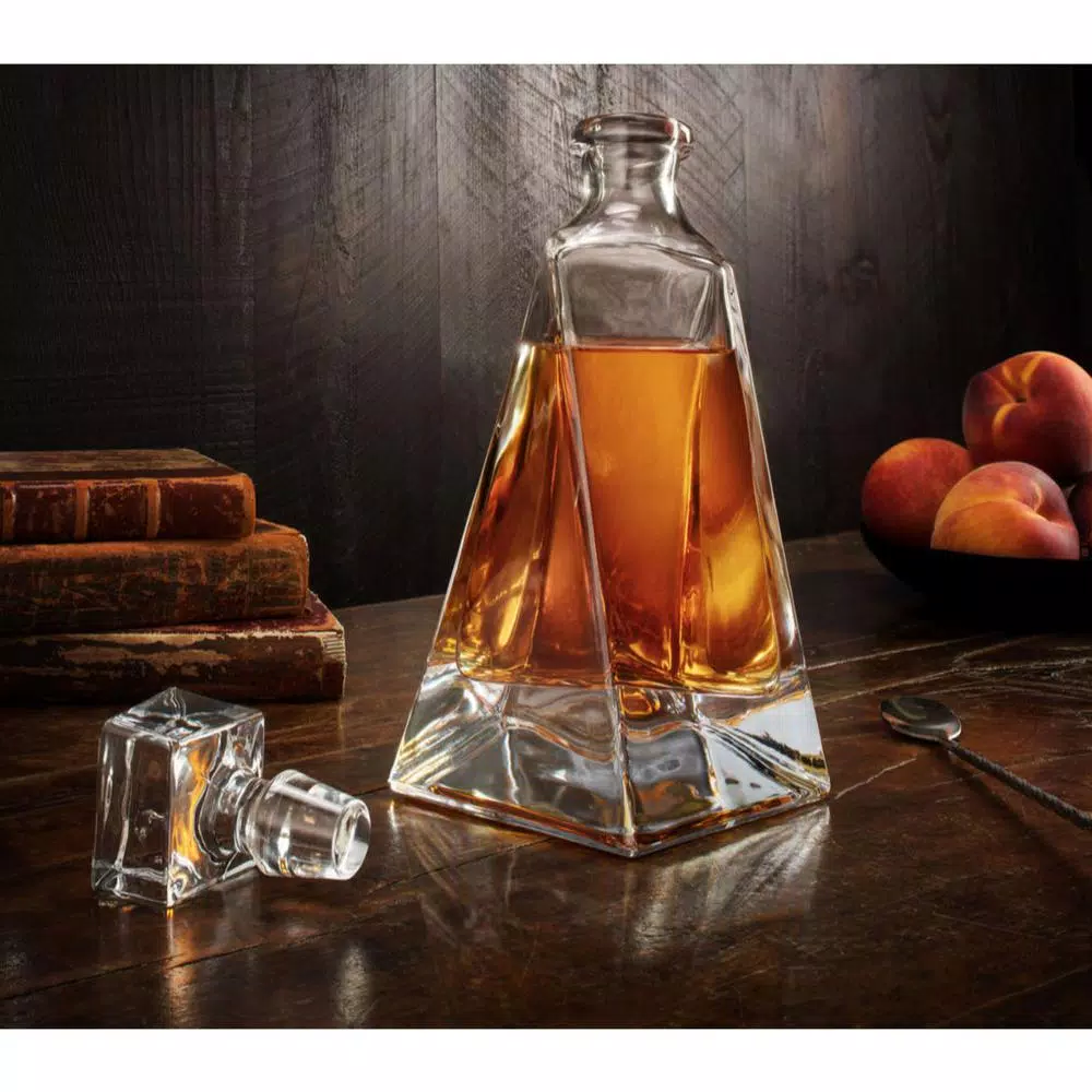JoyJolt Atlas 22 oz. Crystal Whiskey Decanter with Stopper, Square Design