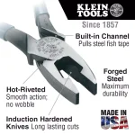 Klein Tools 9 in. Journeyman High-Leverage Side-Cutting Pliers for Fish Tape Pulling thumbnail 2