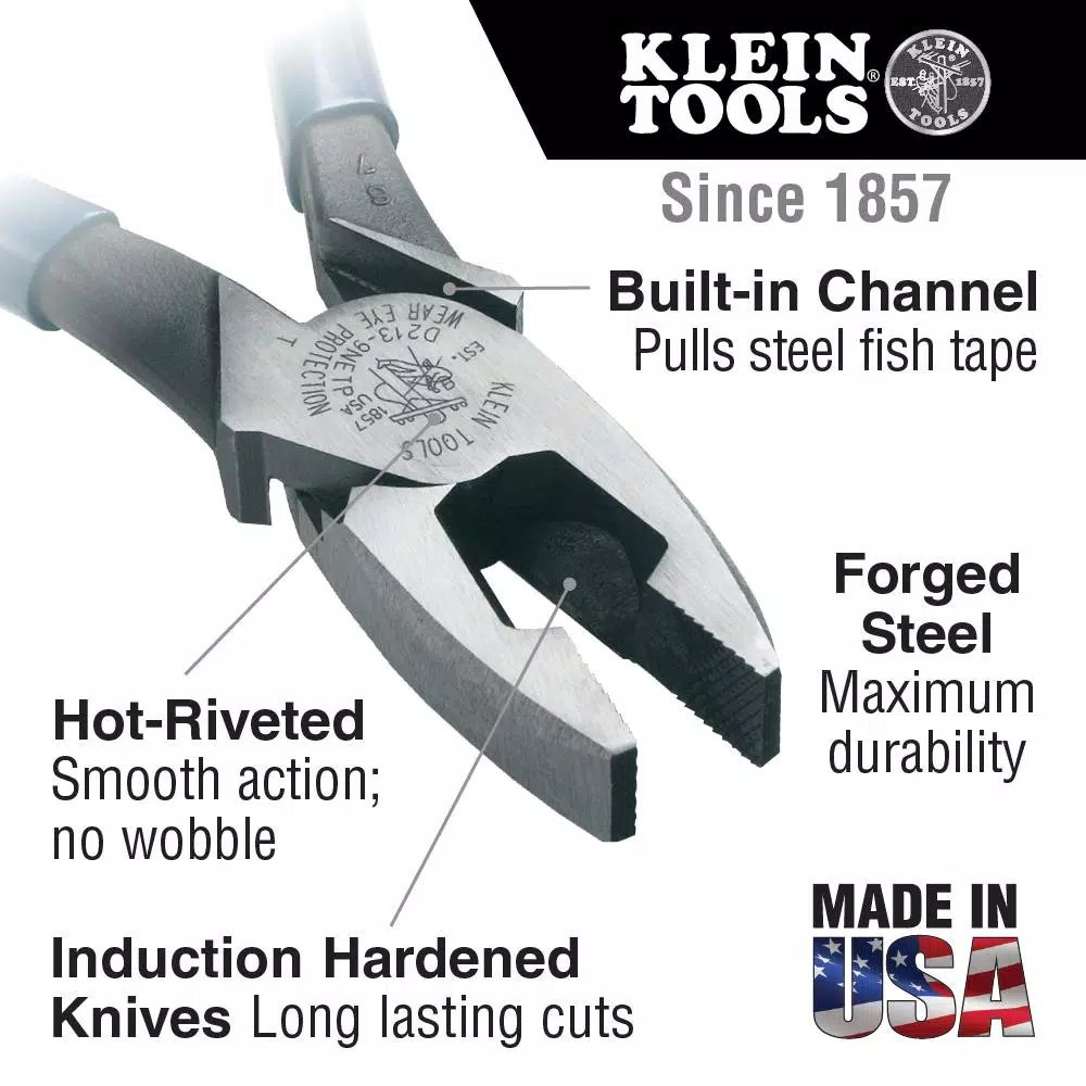 Klein Tools 9 in. Journeyman High-Leverage Side-Cutting Pliers for Fish Tape Pulling