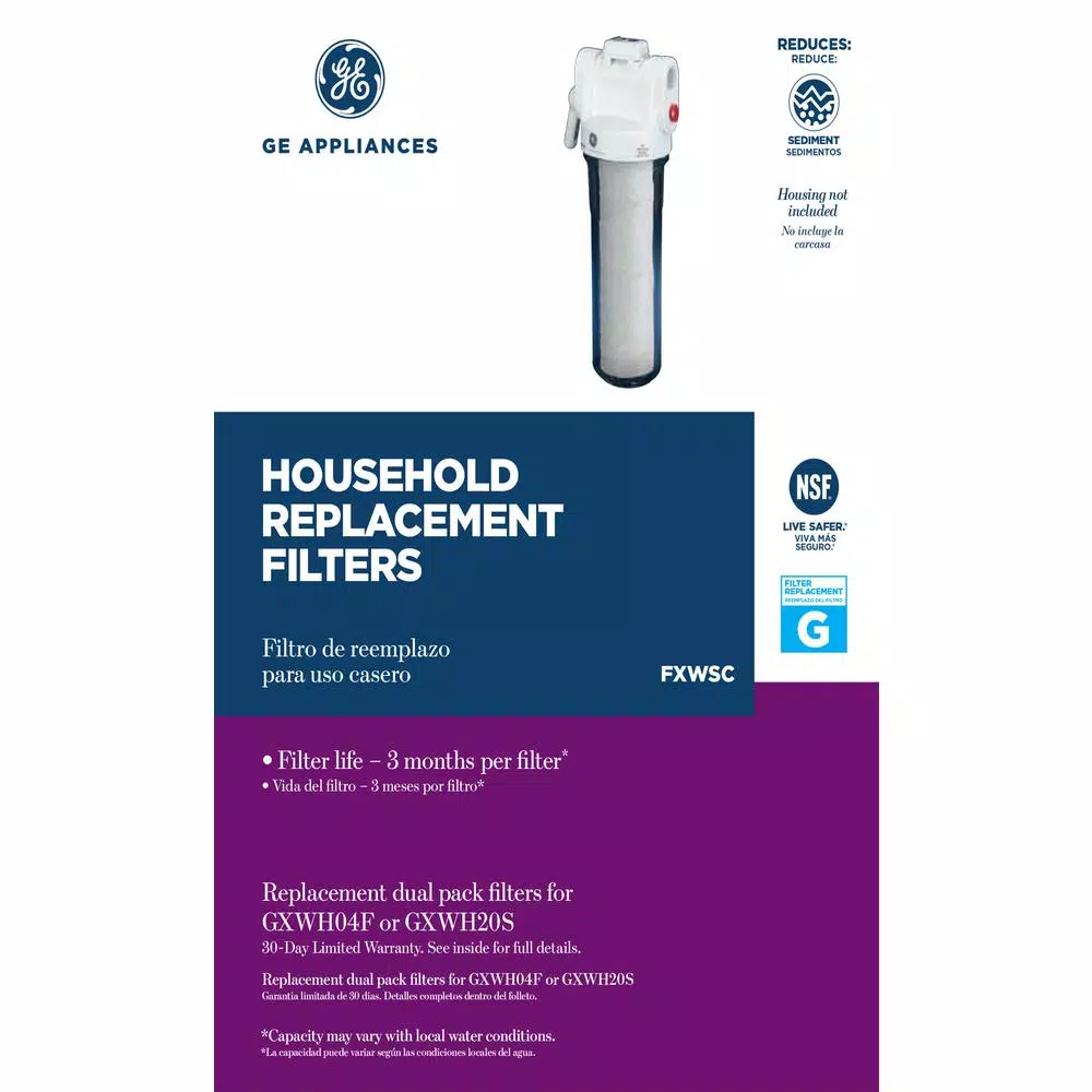 GE Universal Whole House Replacement Water Filter Cartridge, 30 Micron, 2-Pack