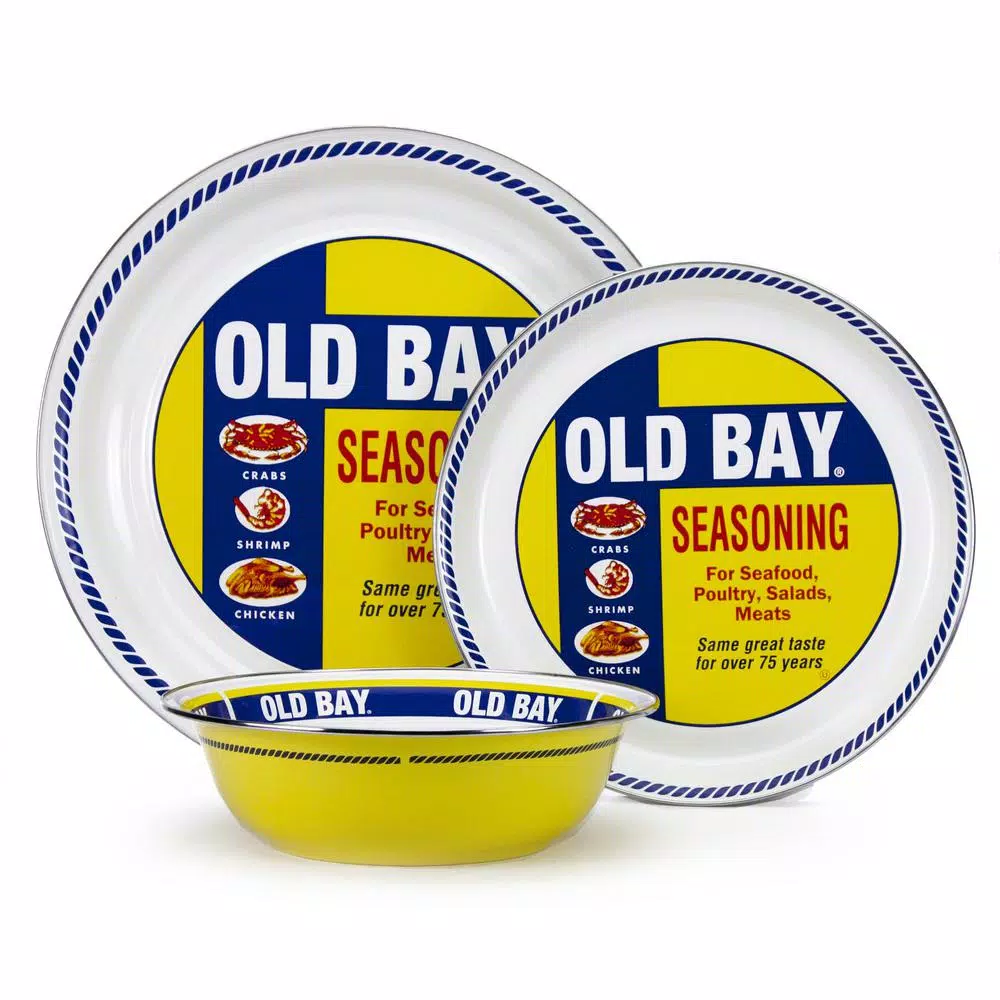 Golden Rabbit Old Bay 15.5 in. Enameled Steel Round Serving Tray