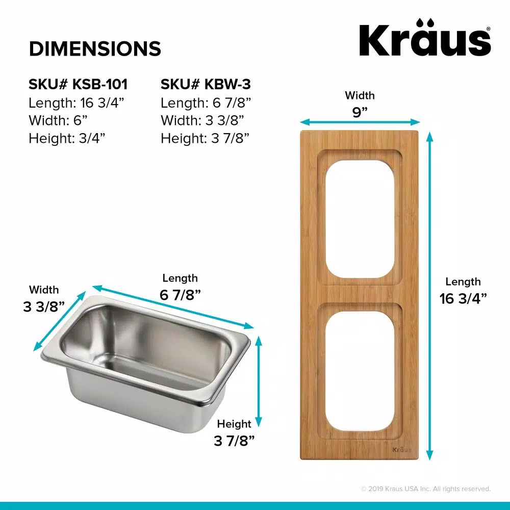 Kraus Workstation Kitchen Sink Bamboo Serving Board Set with 2 Stainless Steel Prep Bowls